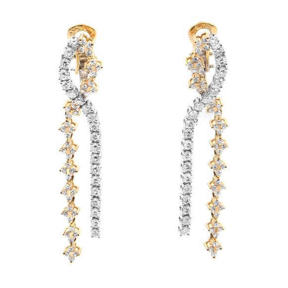 Piero Milano Natural Diamond Drop Earrings 18K Two Tone Gold 2.26cttw - Picture 3 of 5